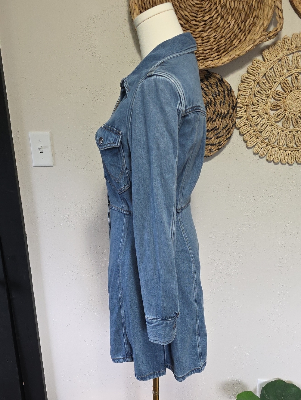 Wrangler Slim Western Cowgirl Blue Denim Long Sleeve Mini Dress Womens XS - Picture 5 of 9